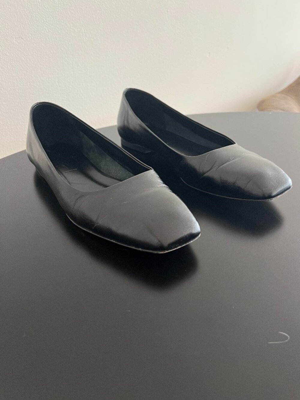 Aeyde Ida Leather Square-Toe Flats - Black Nappa Size 40